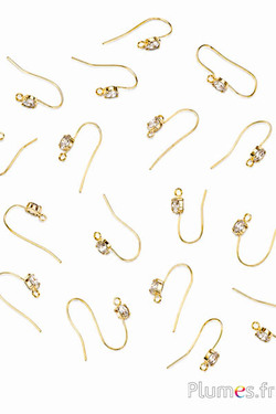Ohrringhaken mit Strass - H. 23 mm - goldfarben